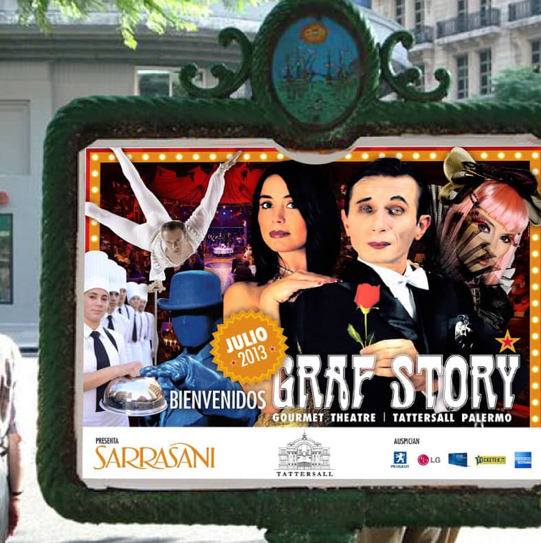 foto de diseño de cartel de vía pública, chupete para Sarrasani Cicus presentando a Graf Story